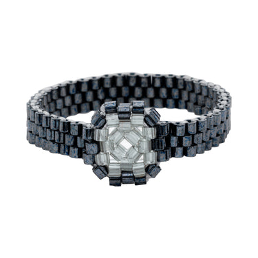 Anillo Diamantes 1 Cuadrado Negro Ajustable Gris